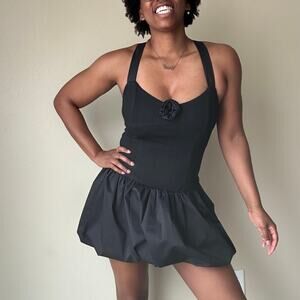 Avec Les Filles Rosette Black Dropwaist Bubble Mini Dress Size 4